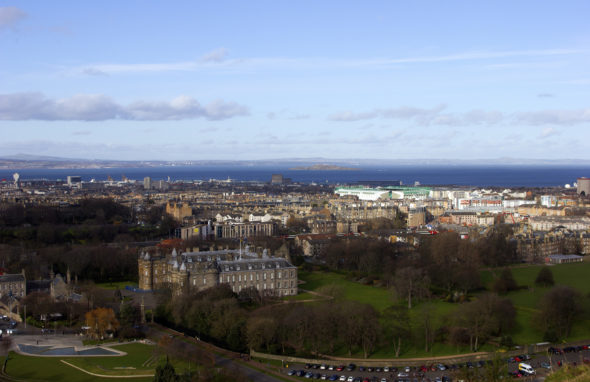 Image of the Holrood Palace from Holyrood Park