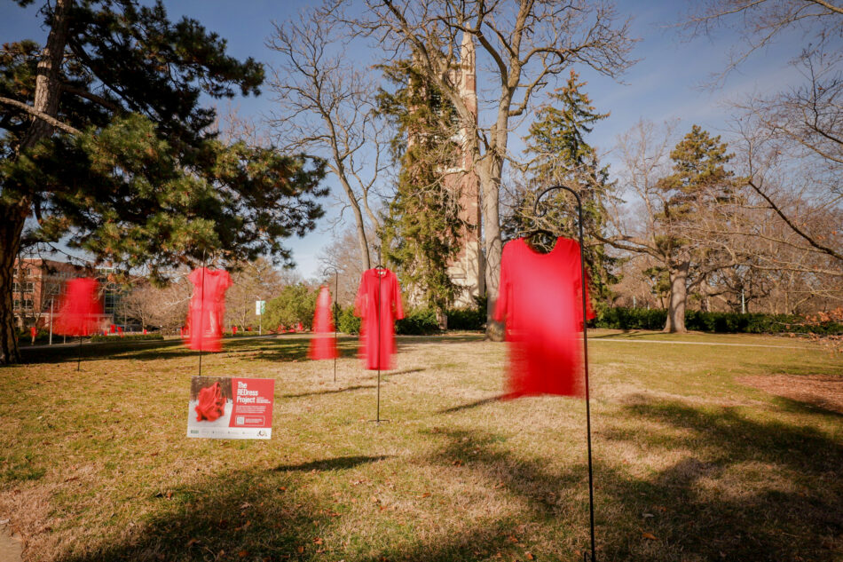 REDress Project public art on the campus of Michigan State University.