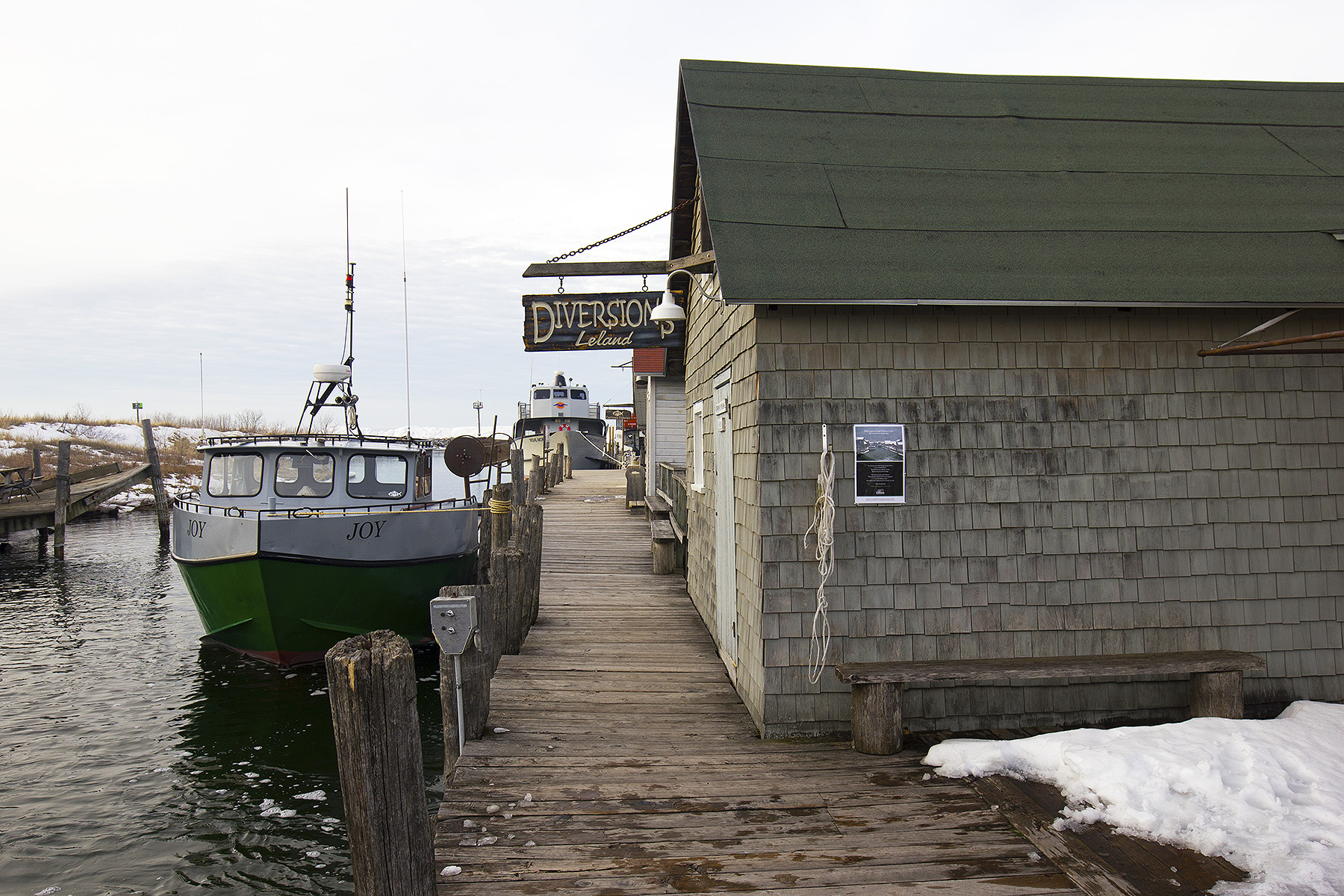 Leland's historic Fishtown in the winter