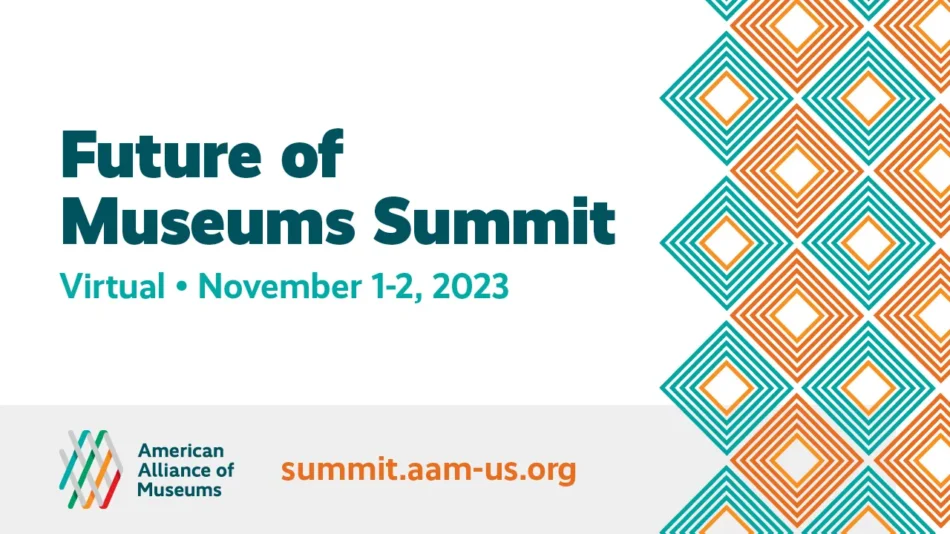 Promotional graphic for the virtual Future of Museums Summit hosted by the American Alliance of Museums, November 1 and 2, 2023.