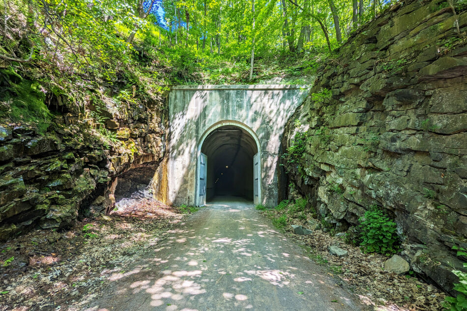 The southern entrance to the tunnel at Big Savage Mountain along the Great Allegheny Passage.