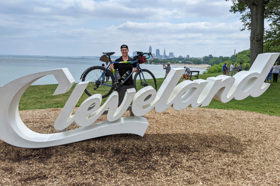 Photo of Devon at Edgewater Beach in Cleveland, which is the end of the Ohio to Erie Trail 